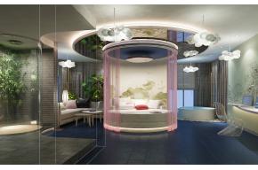 新中式主题酒店客房3D模型图片
